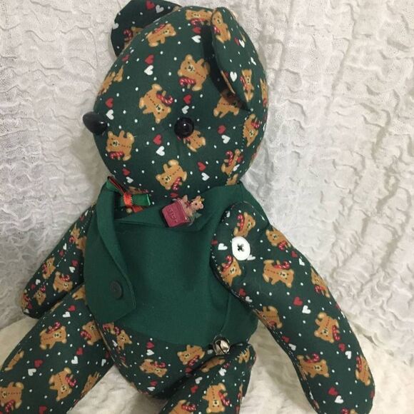 Christmas Vtg Green Teddy Bear - Picture 2 of 9